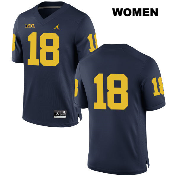 Women's NCAA Michigan Wolverines Brandon Peters #18 No Name Navy Jordan Brand Authentic Stitched Football College Jersey AJ25Y25ZO